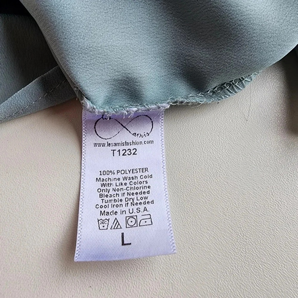 Les Amis Womens Pullover Blouse Aqua Blue Flutter Ruffle Short Sleeve Sz L - Picture 10 of 10